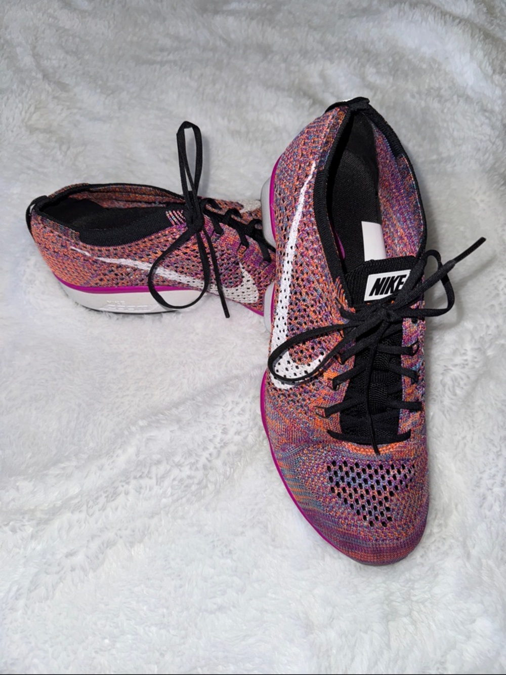 Nike Women’s Flyknit Zoom Running Shoes - Bright Multicolor with White Swoosh